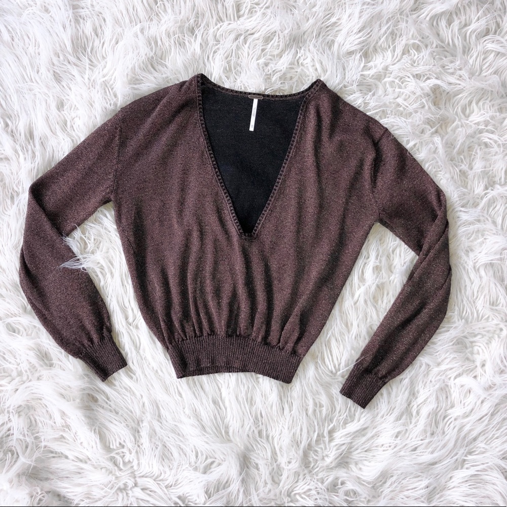 Maroon Sparkly Sweater with Deep V